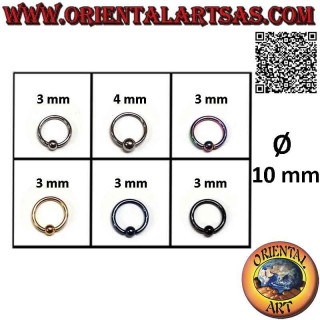 Piercing anillo cierre bola en acero quirúrgico (316L), 10 mm Ø x 1,2 mm espesor