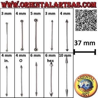 Piercing recto con barra fabricado en acero quirúrgico (316L) de 37 mm x 1,2 mm de grosor