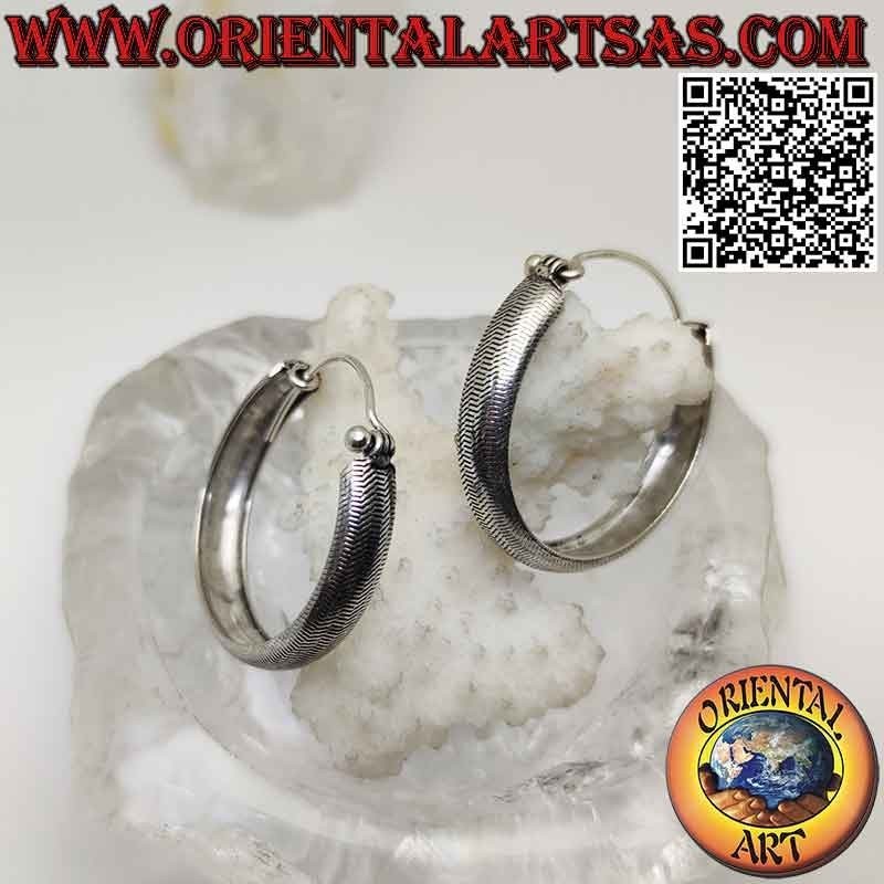 Boucles d'oreilles en argent, 6 cercles plats arrondis moletés 32 mm (classique)
