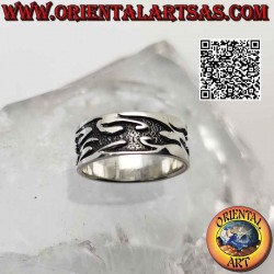 Flat band silver ring with...