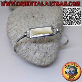 Bracelet lisse rigide en argent 925‰ avec fil de nacre rectangulaire (fermoir à emboîtement) (B)