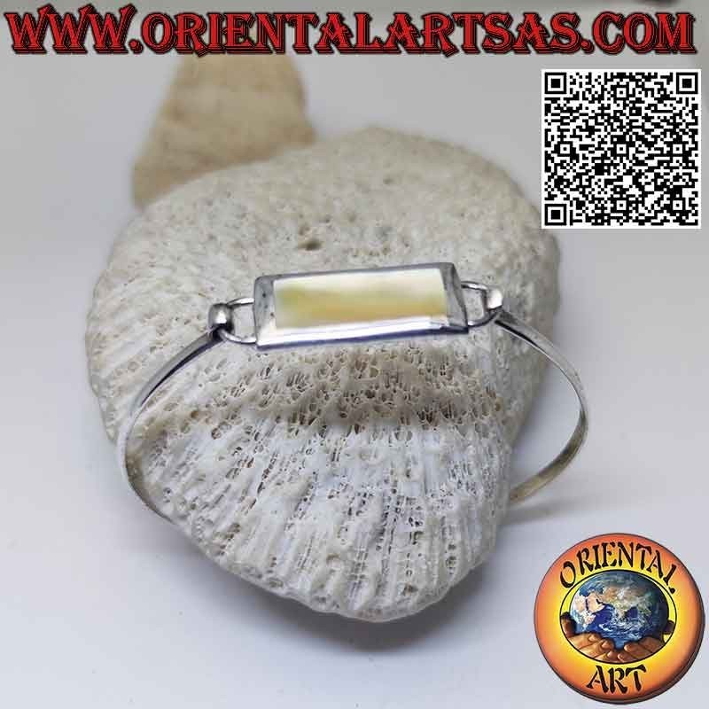 Smooth rigid bracelet in 925 ‰ silver with rectangular mother-of-pearl wire (interlocking clasp) (B)