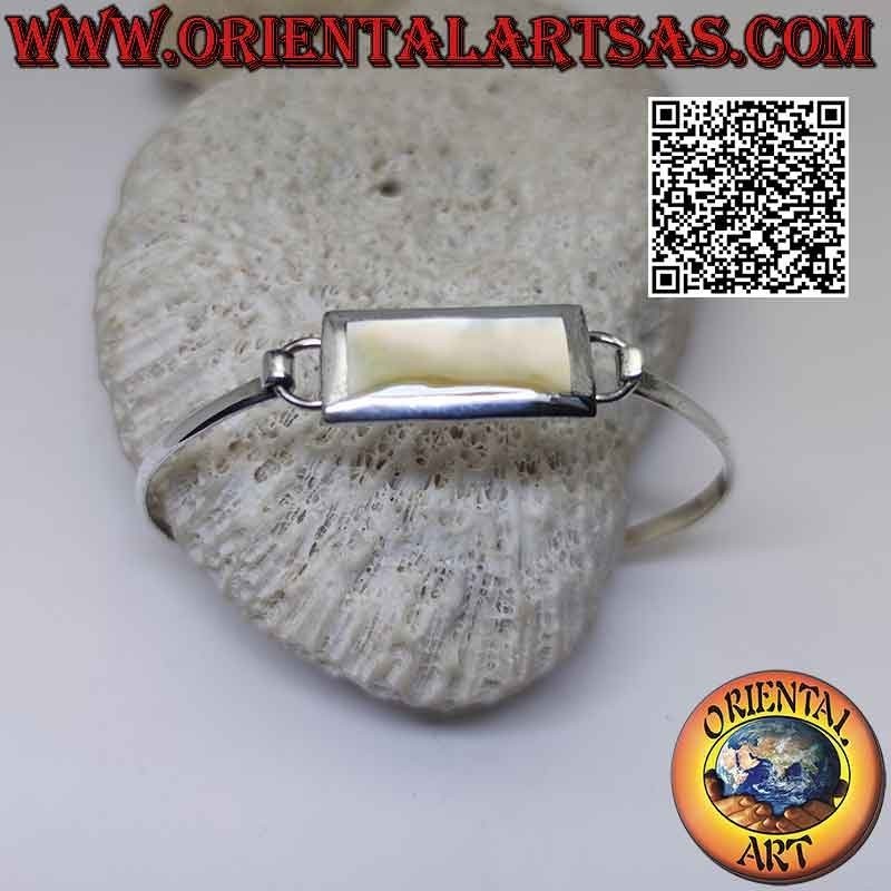Glattes starres Armband aus 925 ‰ Silber mit rechteckigem Perlmuttdraht (Verschluss) (B)