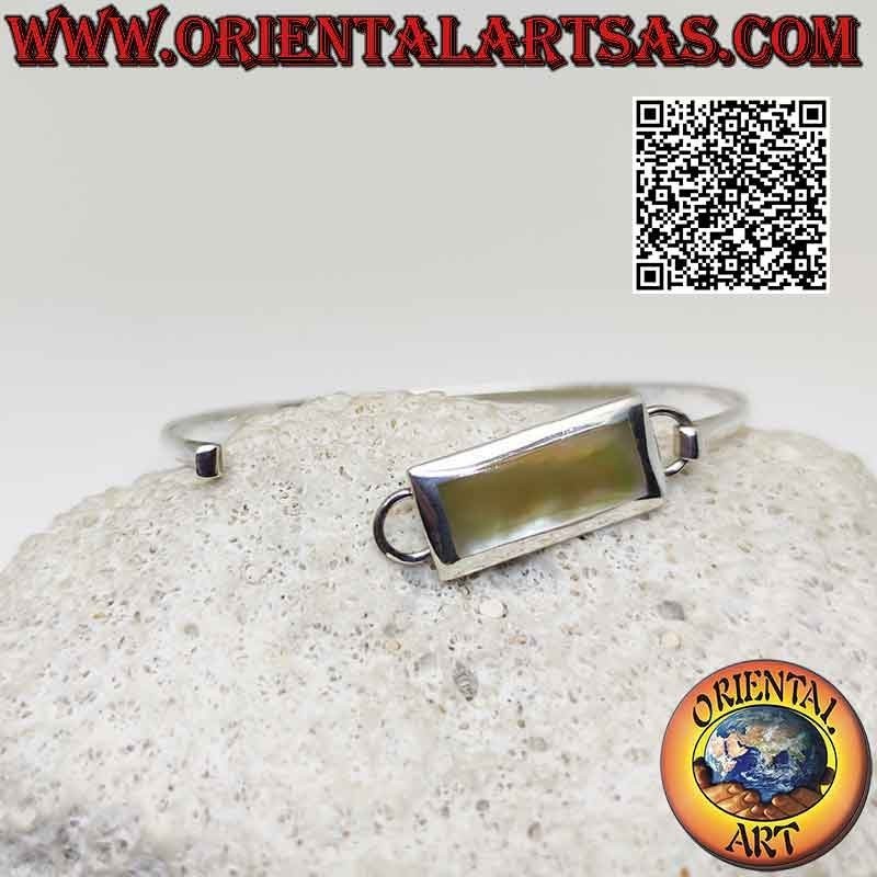 Bracelet lisse rigide en argent 925‰ avec fil de nacre rectangulaire (fermoir à emboîtement) (B)