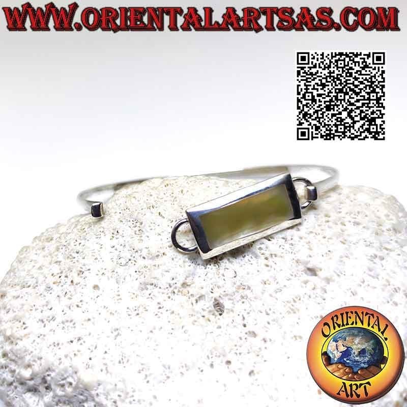 Smooth rigid bracelet in 925 ‰ silver with rectangular mother-of-pearl wire (interlocking clasp) (B)