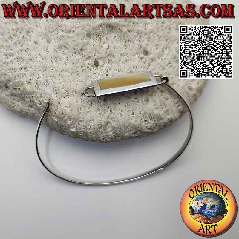 Bracelet lisse rigide en argent 925‰ avec fil de nacre rectangulaire (fermoir à emboîtement) (B)