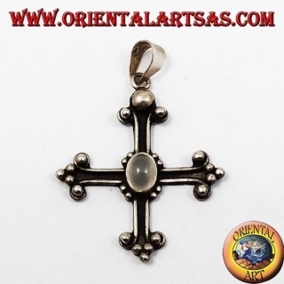 Pendentif argent, croix ancrée avec adularia pierre de lune