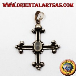 Silver pendant, cross anchored with adularia moonstone