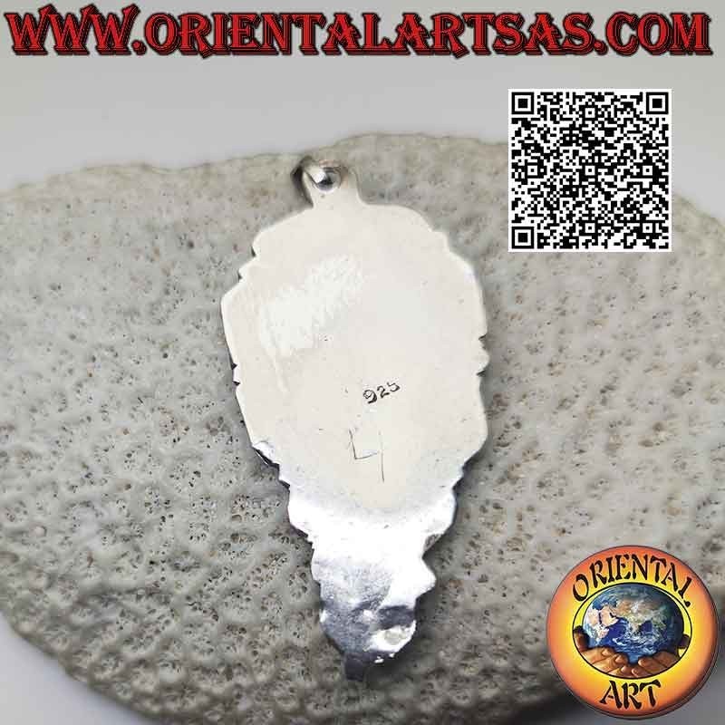 Colgante de plata, gran gota invertida de lapislázuli plano sobre marco liso decorado