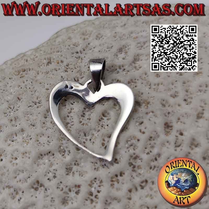 Silver pendant, contour of a smooth asymmetrical heart (c)