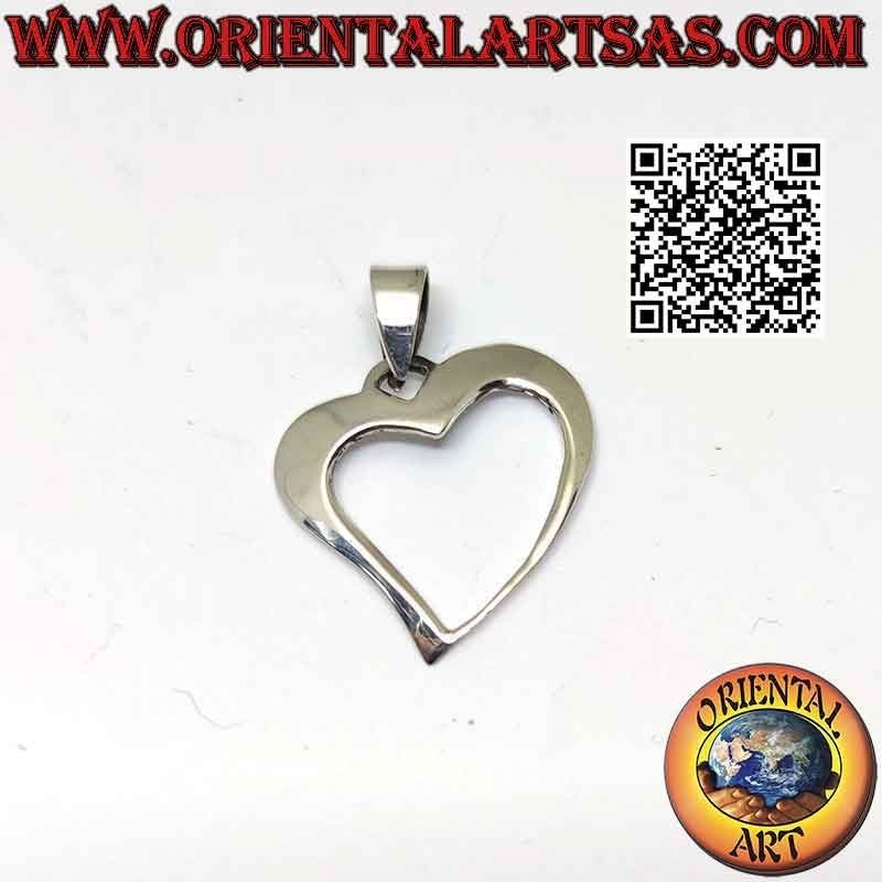Pendentif en argent, contour d'un coeur asymétrique lisse (c)