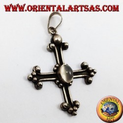 Silber Anhänger Kreuz mit Adular Mondstein verankert