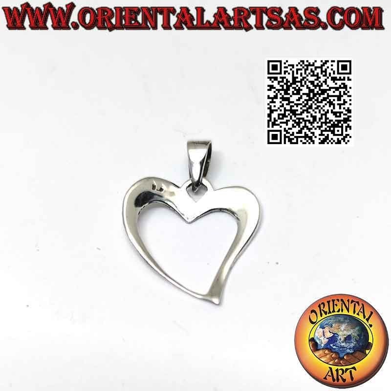 Pendentif en argent, contour d'un coeur asymétrique lisse (c)