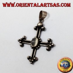 colgante de plata, cruz anclada con piedra de luna adularia
