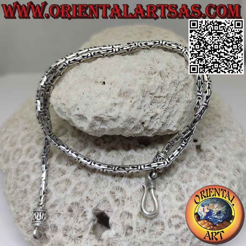Collana in argento 925 ‰ a borobudur (maglia bizantina) da 40 cm x 3 mm (gancio a serpentina)