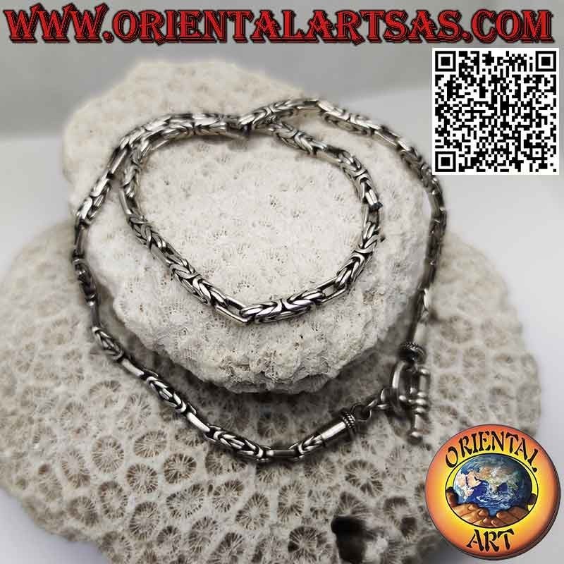 Collier en argent 925 ‰ Borobudur (lien byzantin) 41 cm x 3,5 mm (crochet en T)