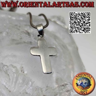 Silver Flat Smooth Beveled Christian Latin Cross Pendant (19 * 14)
