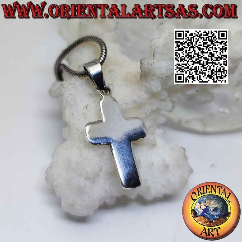 Pendentif Croix Latine Chrétienne Plat Lisse Biseauté Argent (19 * 14)