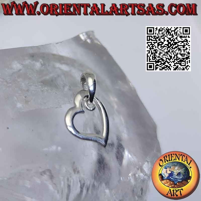 Silver pendant, contour of a thick smooth asymmetrical heart (d)
