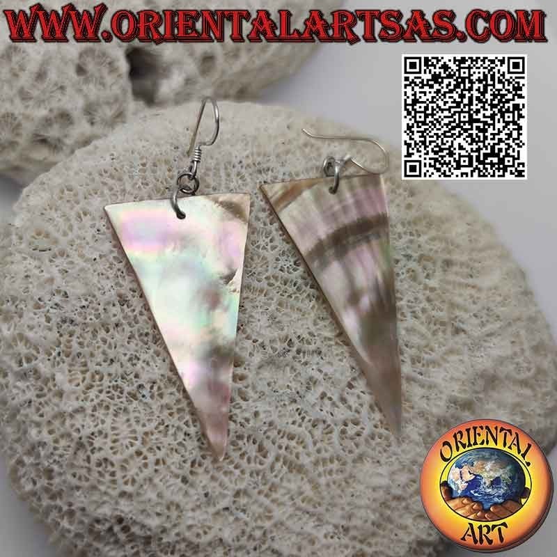 Pendientes de plata con triángulo isósceles invertido de nácar rosado