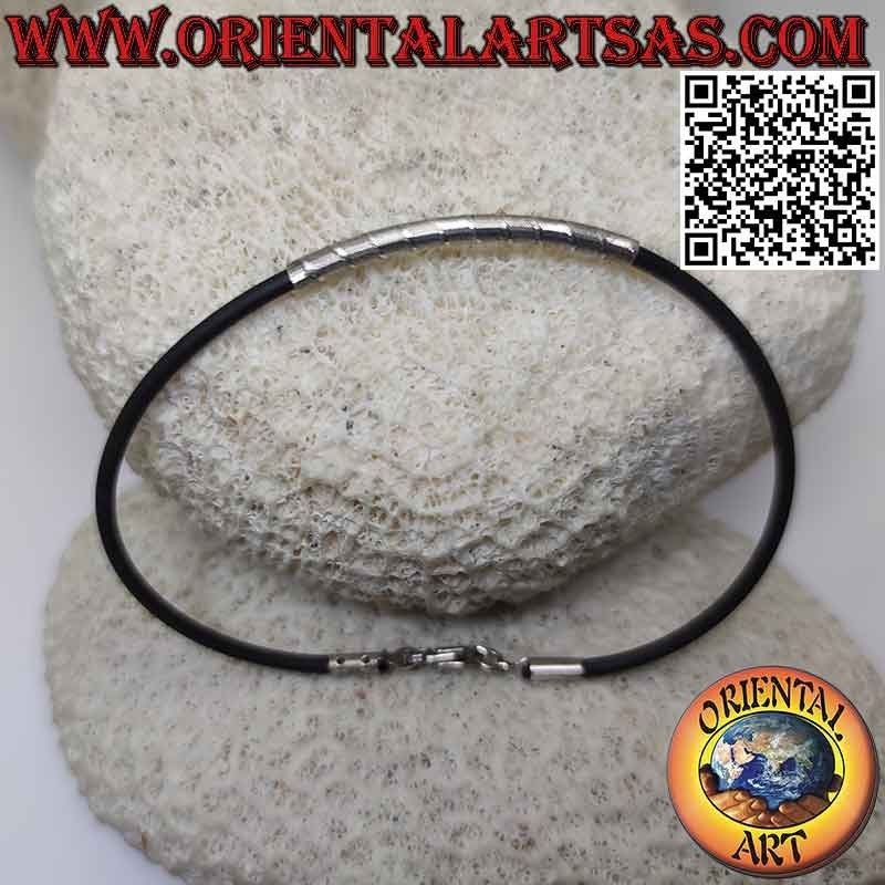 Bracciale Caucciù e Argento 925 con Inserto Centrale | Oriental Art