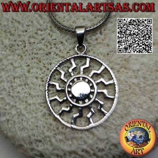 Ciondolo in argento, sole nero o ruota solare semplice traforata e disco intrecciato (24 mm Ø)
