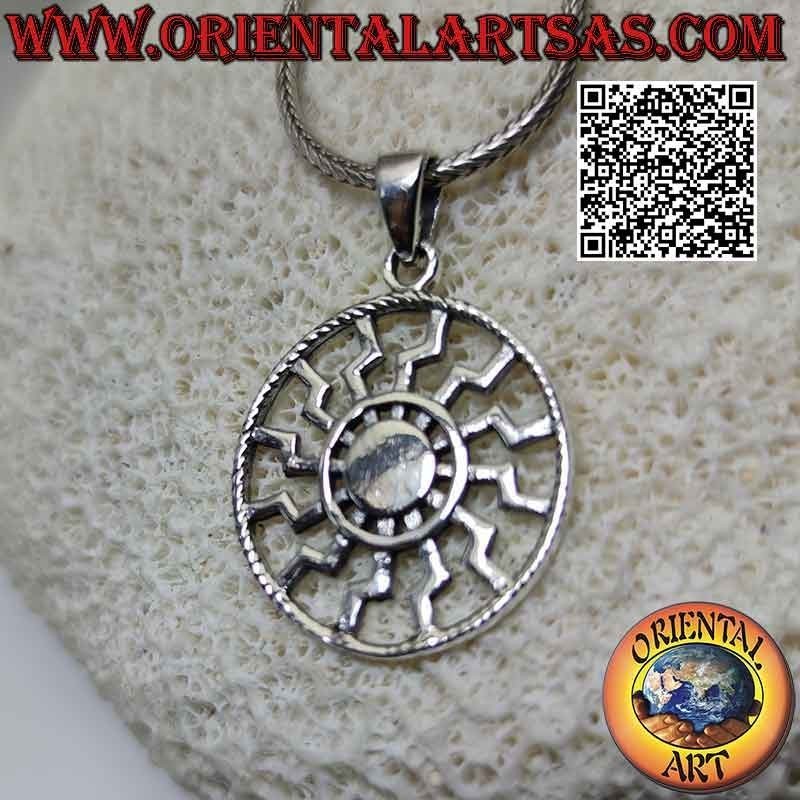 Pendentif en argent, soleil noir ou simple roue solaire ajourée et disque tressé (Ø 24 mm)