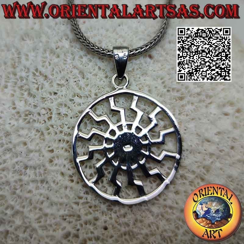 Pendentif en argent, soleil noir ou simple roue solaire ajourée et disque tressé (Ø 24 mm)
