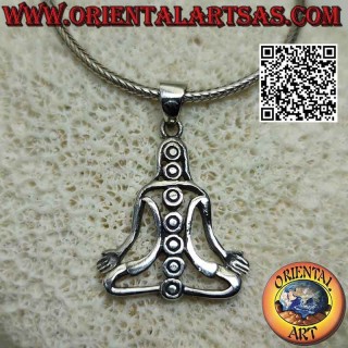 Pendentif en argent, Bouddha en méditation (yoga) avec les 7 chakras débloqués