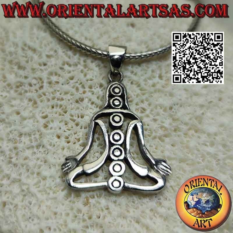 Silberner Anhänger, Buddha in Meditation (Yoga) mit den 7 freigeschalteten Chakren