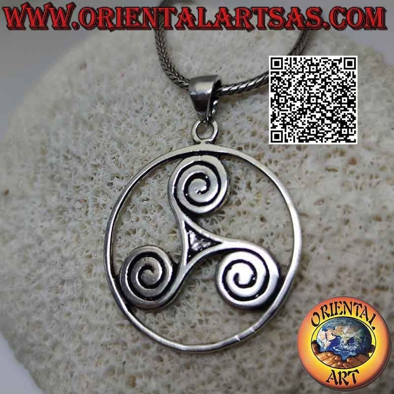 Silberner Triskele-Anhänger (triskell, triskelion) mit spiralförmigen Enden im kosmischen Kreis (groß)