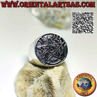 Smooth silver ring with Tetragrammaton (Microcosmic Star or Talisman with Pentagram) in bas-relief