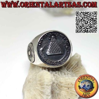 Smooth silver ring with "The Great Seal" (dollar sign) in bas-relief