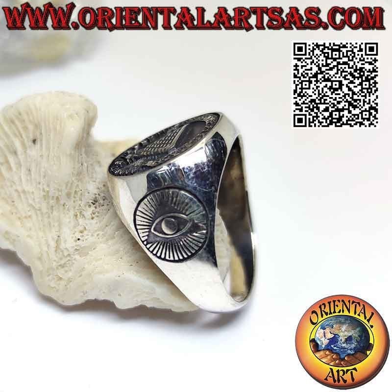 Anillo de plata lisa con "El Gran Sello" (signo de dólar) bajorrelieve