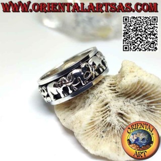 Silberring mit Antistressband, Elefantenserie im Hochreliefprofil
