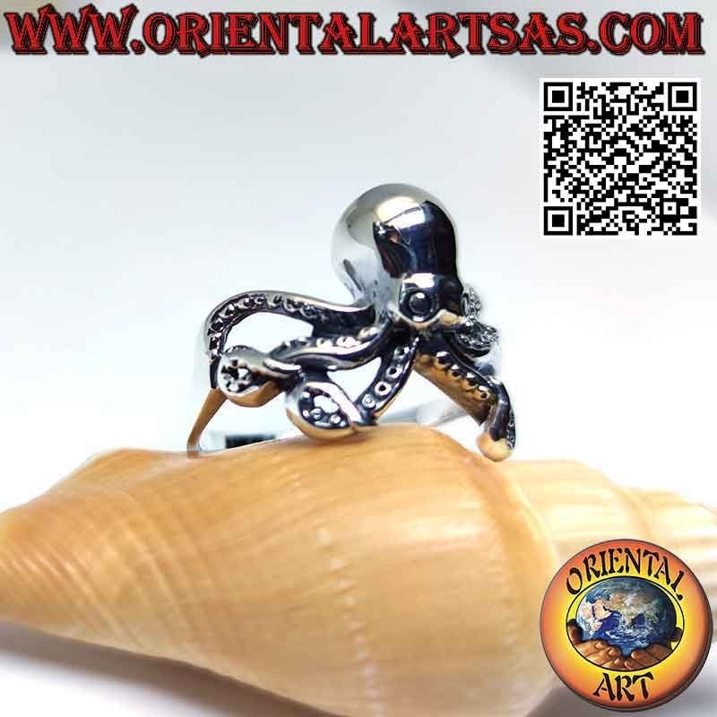 Anello in argento, il polpo (piovra) o octopus liscio