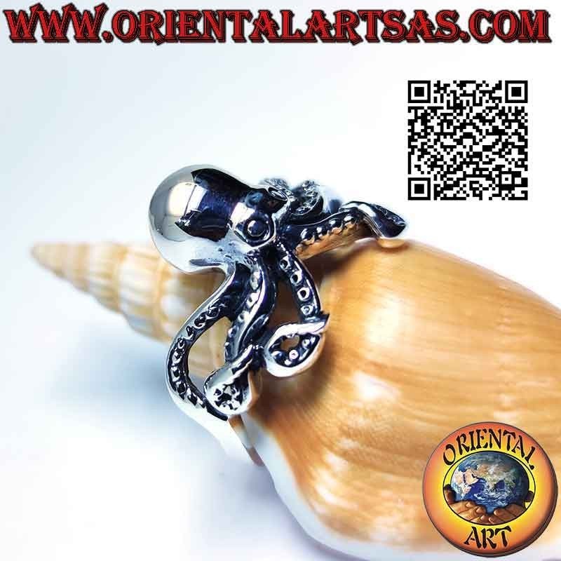 Anello in argento, il polpo (piovra) o octopus liscio