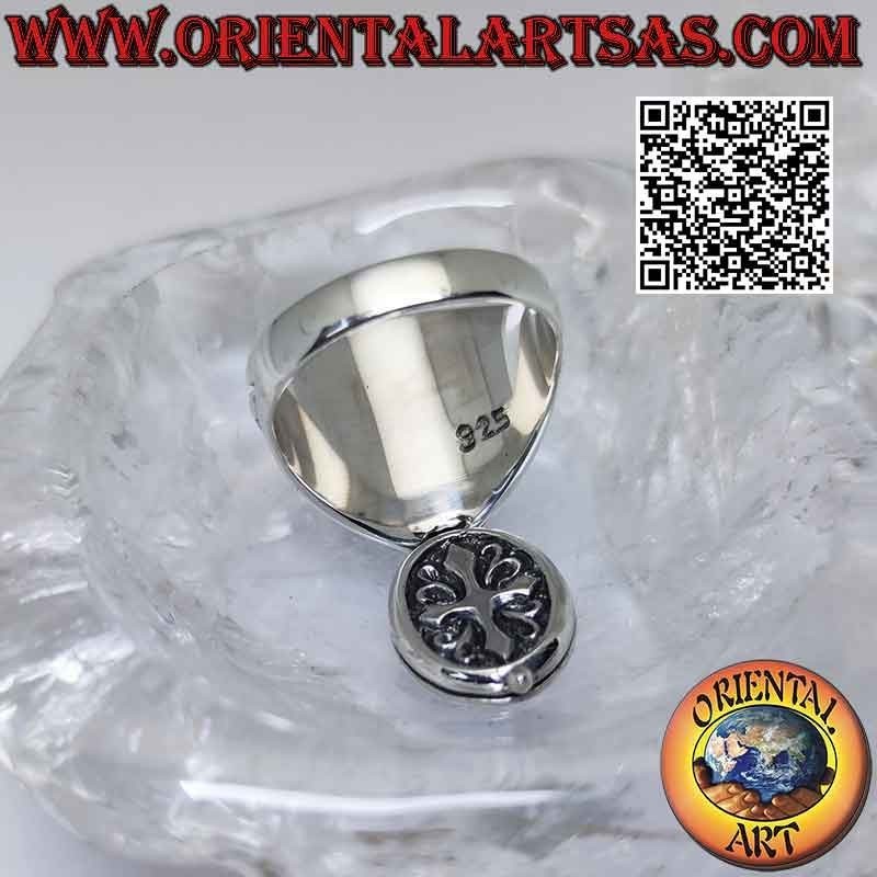 Oval silver box ring (poison holder) with Christian cross decoration