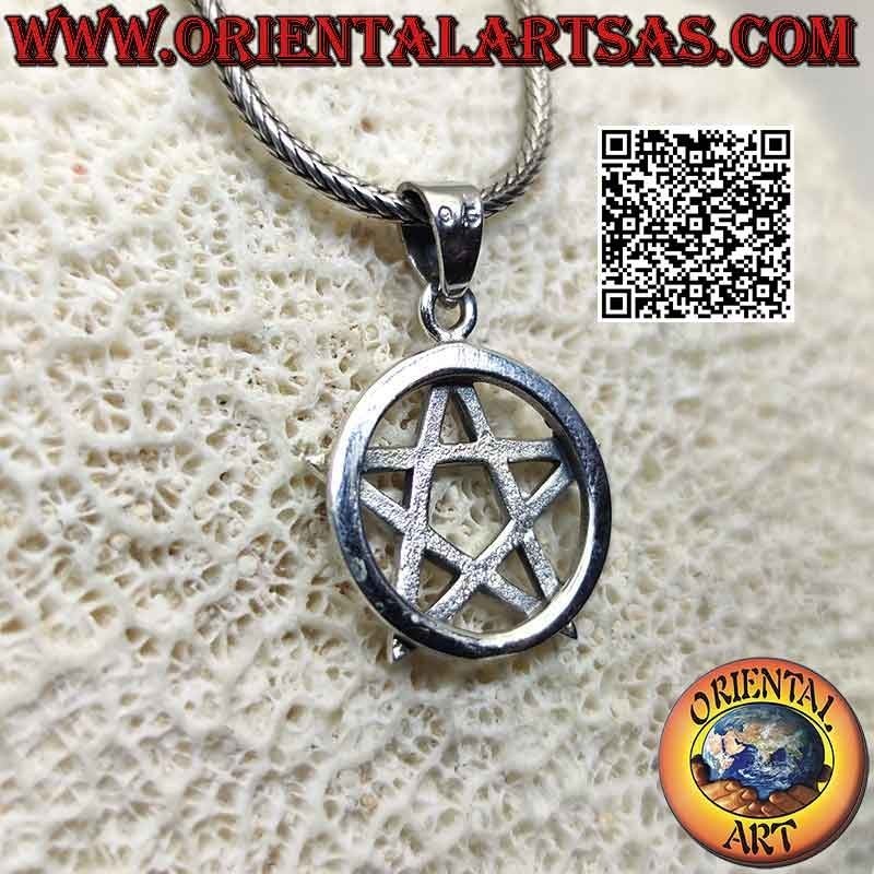 Pendentif en argent, pentacle (symbole de protection) lisse sur un cercle