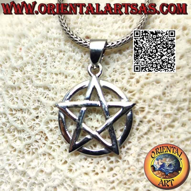Pendentif en argent, pentacle (symbole de protection) lisse sur un cercle
