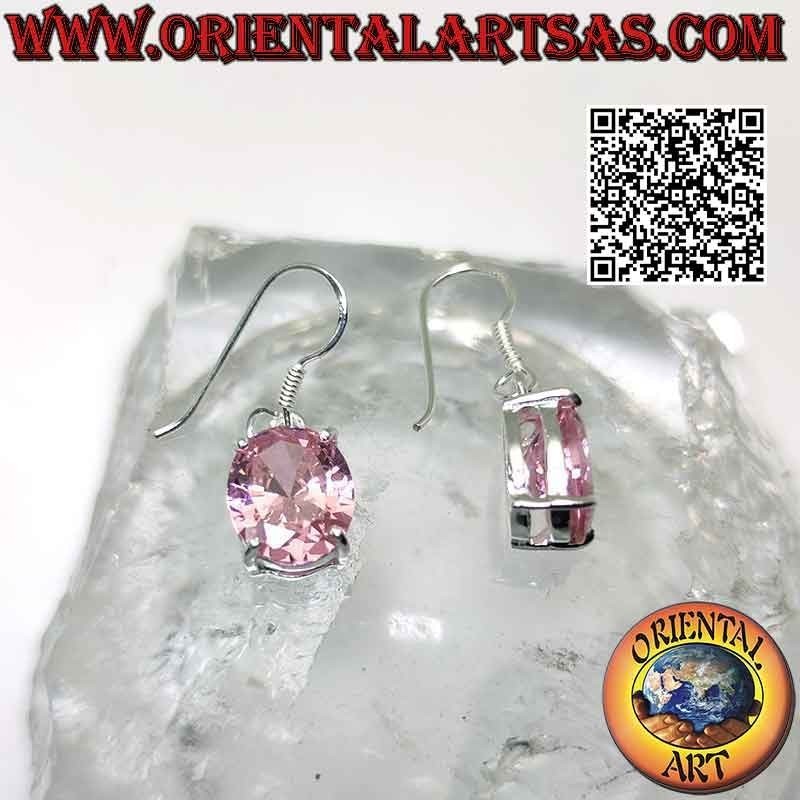 Silberohrringe mit oval facettiertem französischen rosa Zirkon in einer doppelt glatten Fassung
