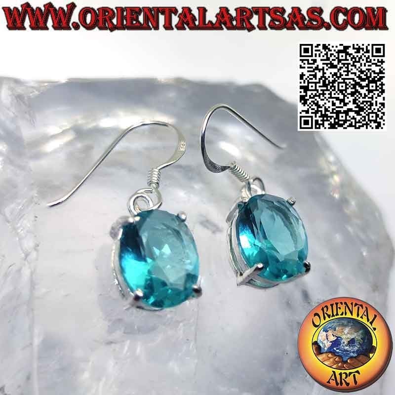 Silberohrringe mit oval facettiertem Topas in einem glatten Doppelrahmen