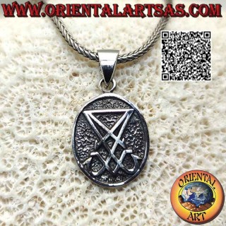 Pendentif en argent, médaille ovale avec croix de Léviathan (Croix de Satan) en bas-relief