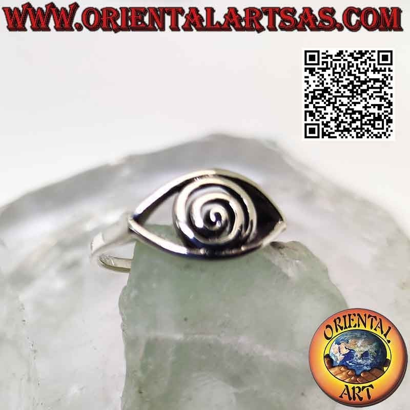 Bague en argent lisse en forme d'oeil avec une pupille en spirale