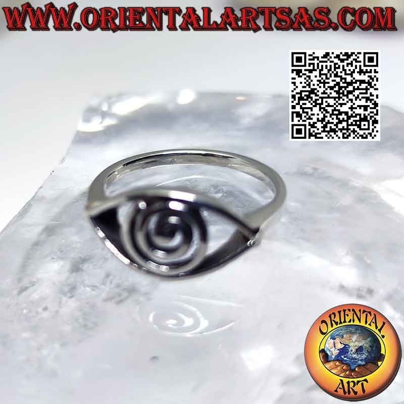 Anello in argento liscio a forma di occhio con pupilla a spirale