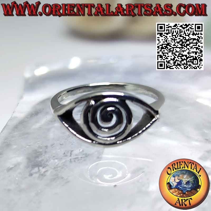 Bague en argent lisse en forme d'oeil avec une pupille en spirale