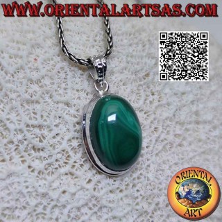 Silberanhänger mit ovalem Malachit-Cabochon und glattem Rand