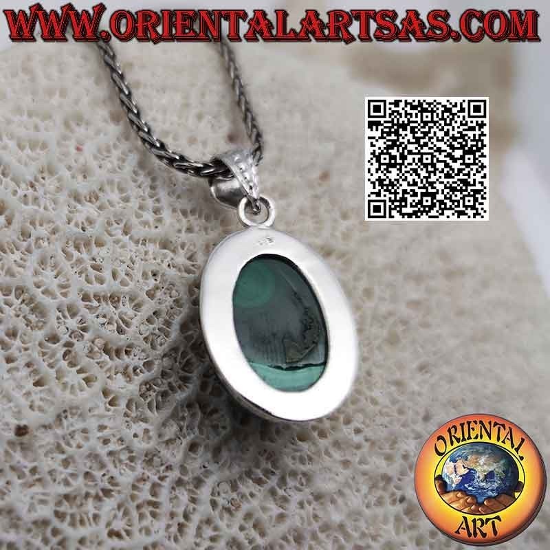 Ciondolo in argento con malachite ovale cabochon e bordo liscio