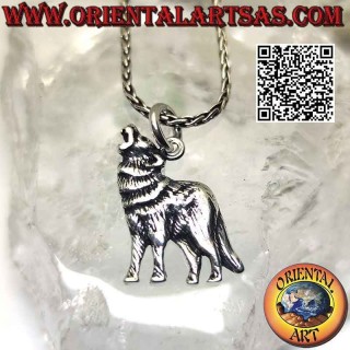 Pendentif en argent en forme de loup hurlant (profil)