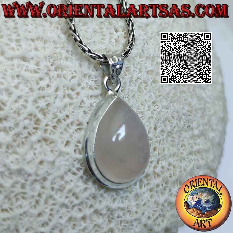 Colgante de plata con cabujón gota cuarzo rosa y borde liso